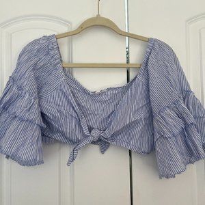 Blue Cropped Tie Shirt